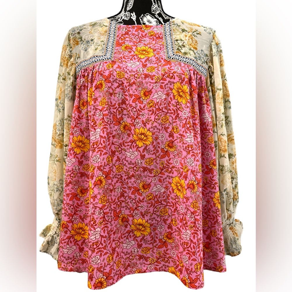 Entro Pink and Yellow Floral Blouse